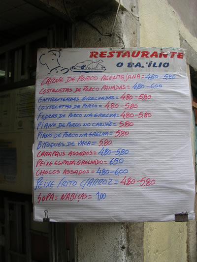 Lisbon restaurant Mouraria menu outside