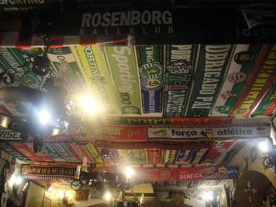 Restaurant 'Adega de São Roque' Lisbon European football team scarfs ceiling Restaurant 'Adega de São Roque' Lisbon European football team scarfs ceiling